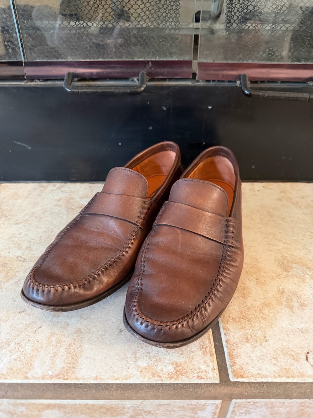 Santoni Men’s Brown Leather Penny Loafers Made in Italy Size 10 D
